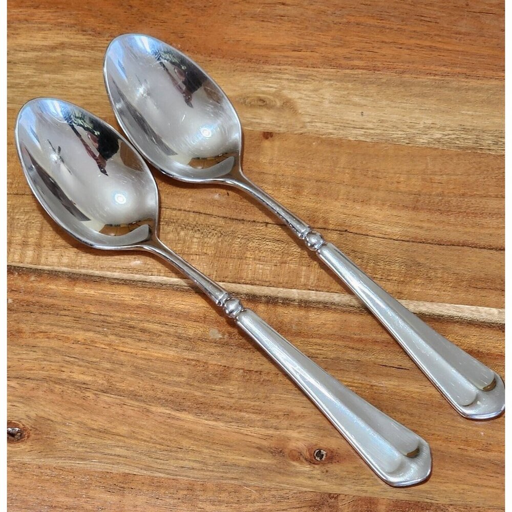 2 Mikasa French Countryside Oval Soup Spoons 7.75" stainless formal to casual